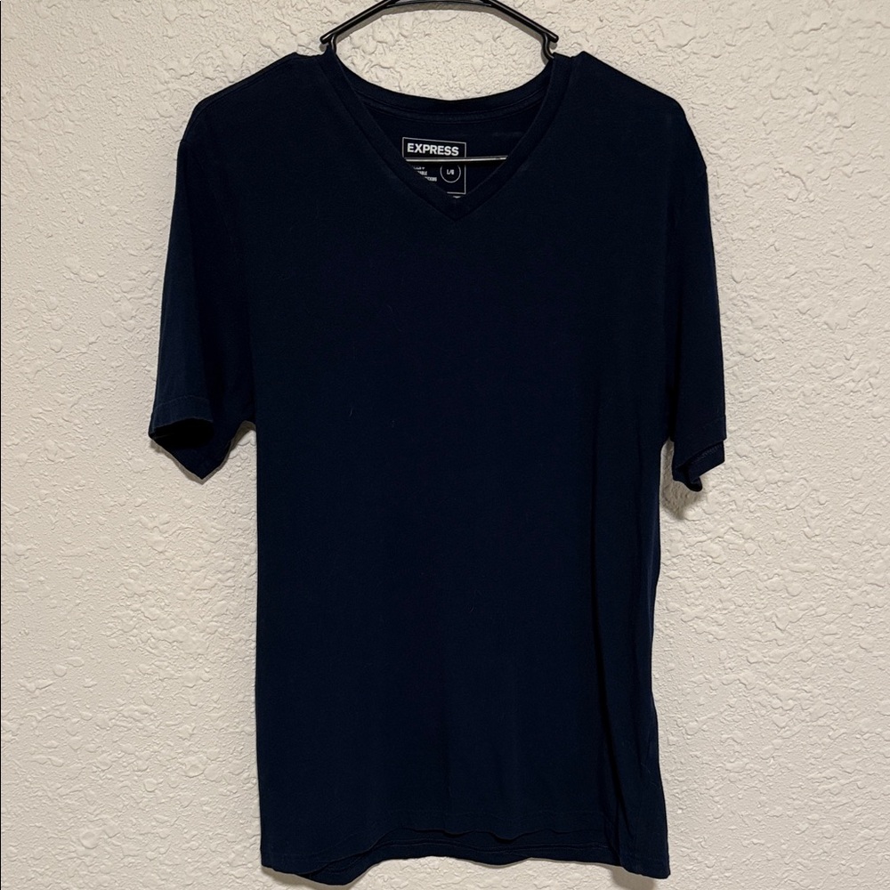 Express Men's Dark Blue V-Neck Tee